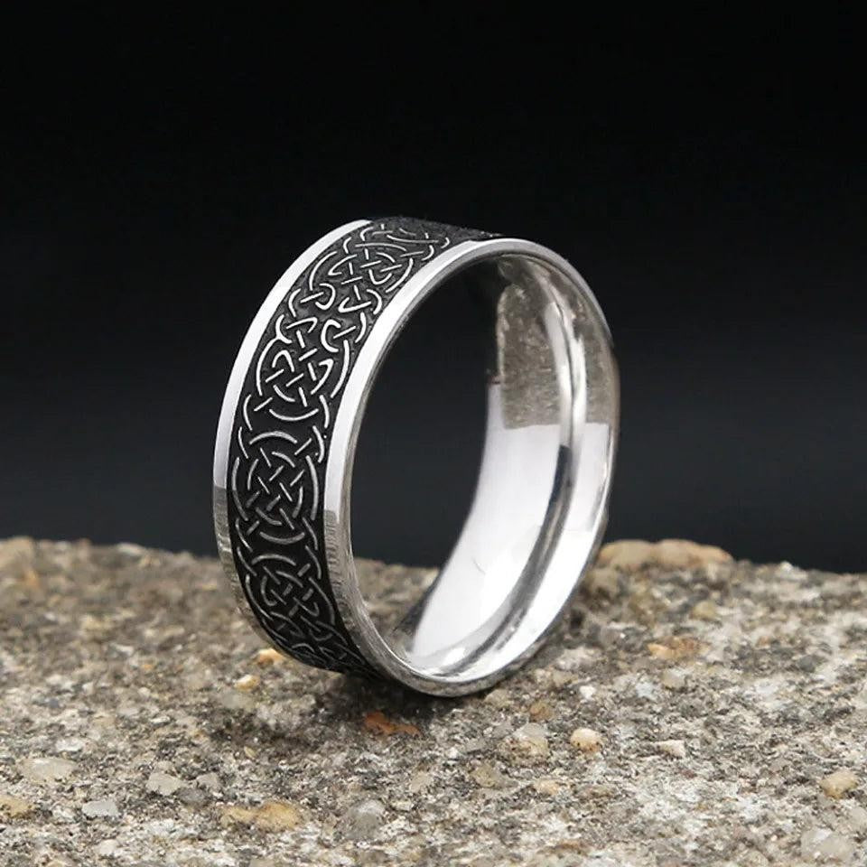 Viking Celtic Knot Rune Ring Stainless Steel Nordic Odin Amulet Ring Men Women