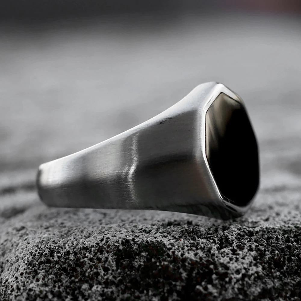 Stainless Steel Geometric Resin Ring | Retro Punk hexagon Ring for Men Women
