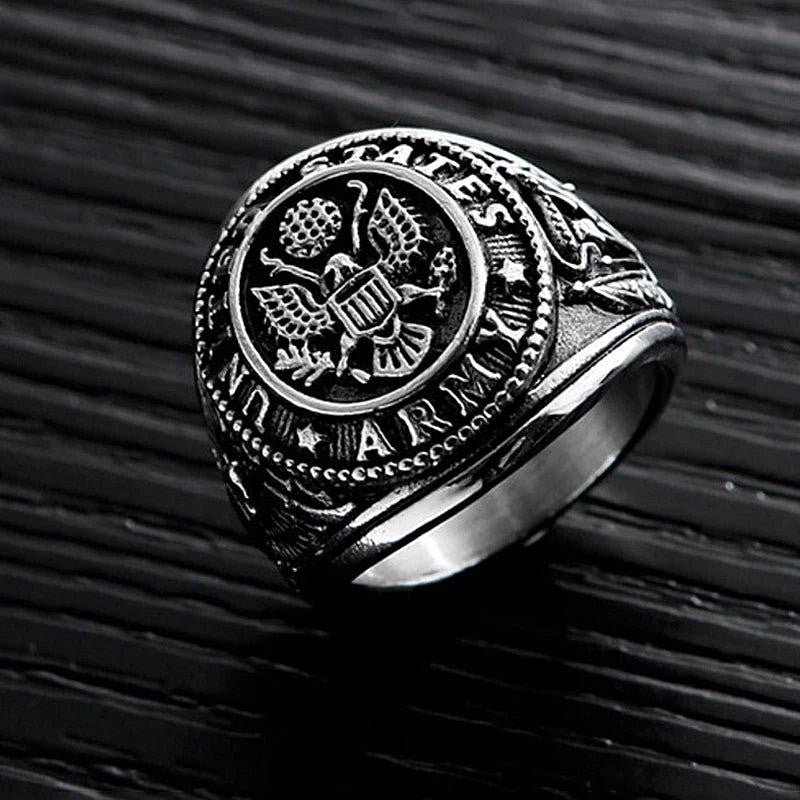 1️⃣ US Army Military Ring Stainless Steel Eagle Ring Gold Silver Men