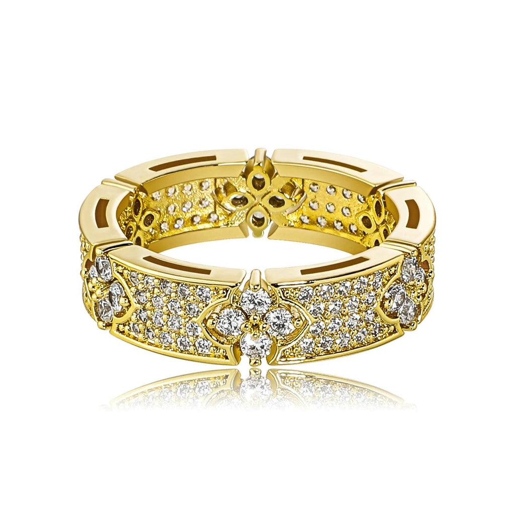 6MM Four Leaf Flower Ring | Iced Out Micro Pave CZ Engagement Ring for Men Women