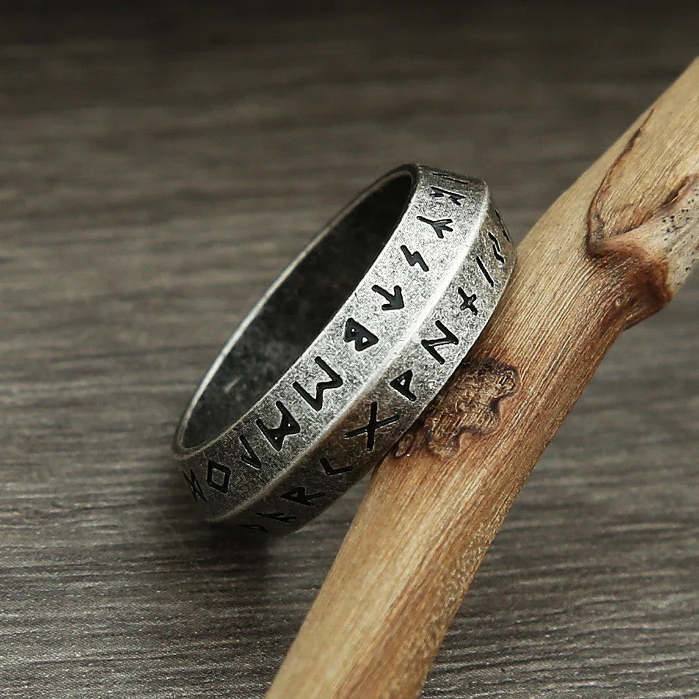 Vintage Nordic Rune Viking Amulet Ring Black Steel Stainless Steel Biker Jewelry