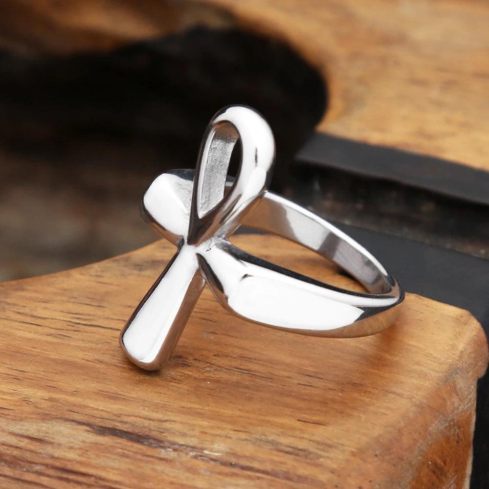TOGA PULLACN Stainless Steel Egyptian Ankh Cross Finger Rings Punk Jewelry for M
