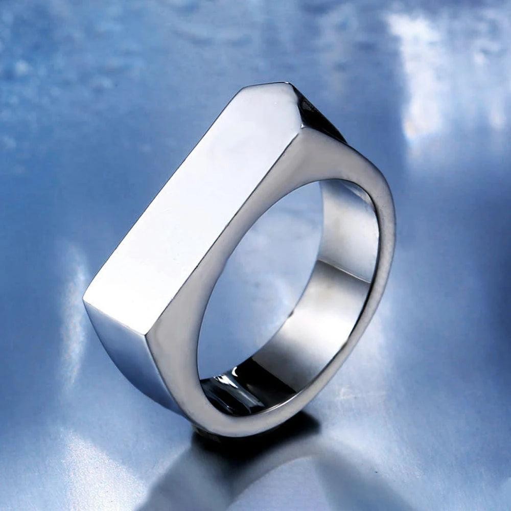 316L Stainless Steel Punk Square Flat Top Signet Ring Unisex Jewelry Gift for Me