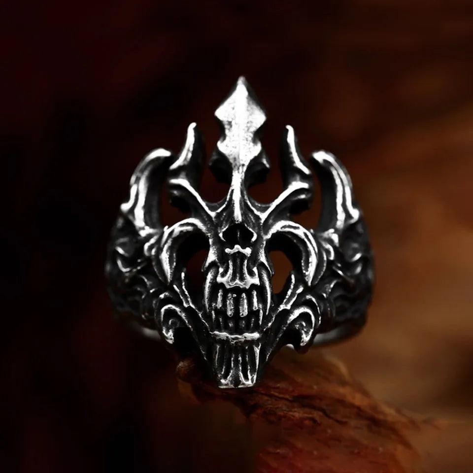 Gothic Skull Ring Stainless Steel Punk Vintage Skull Ring for Men
