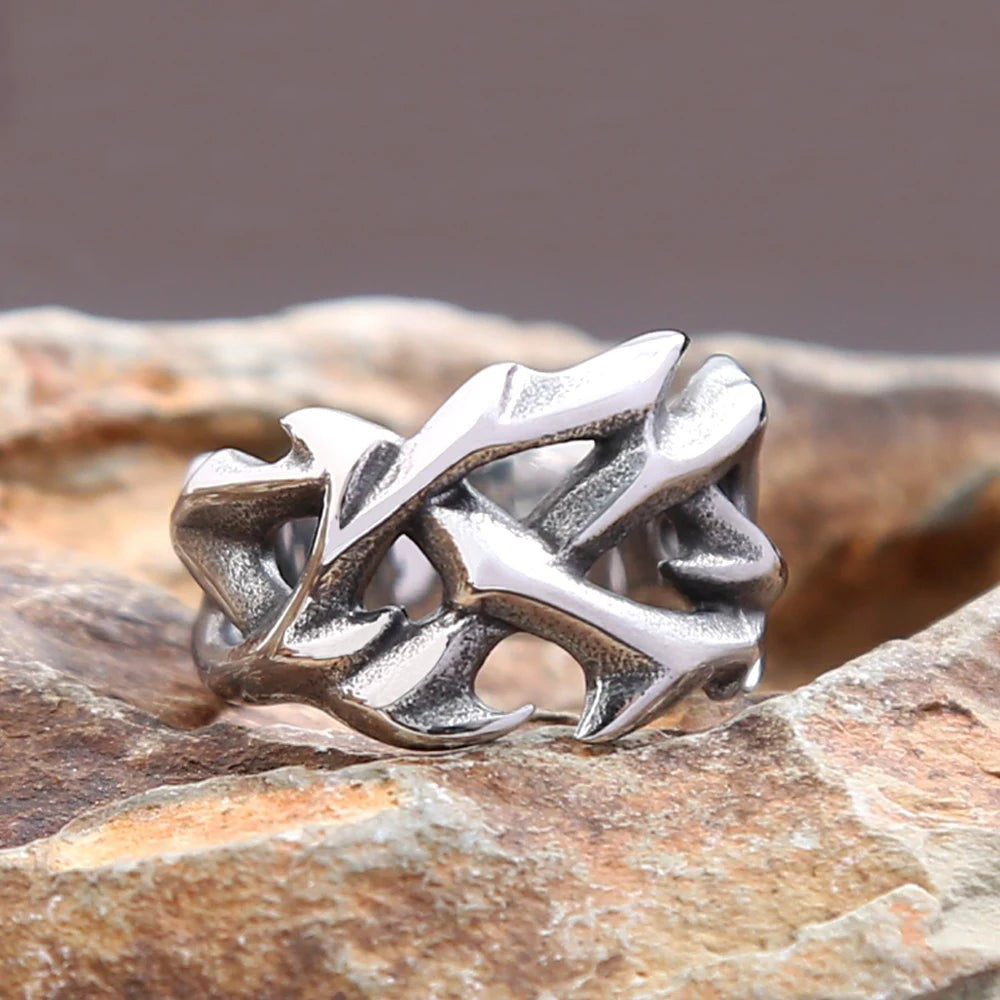 Vintage Crown of Thorns Ring – Stainless Steel Hollow Punk Biker Ring Unisex