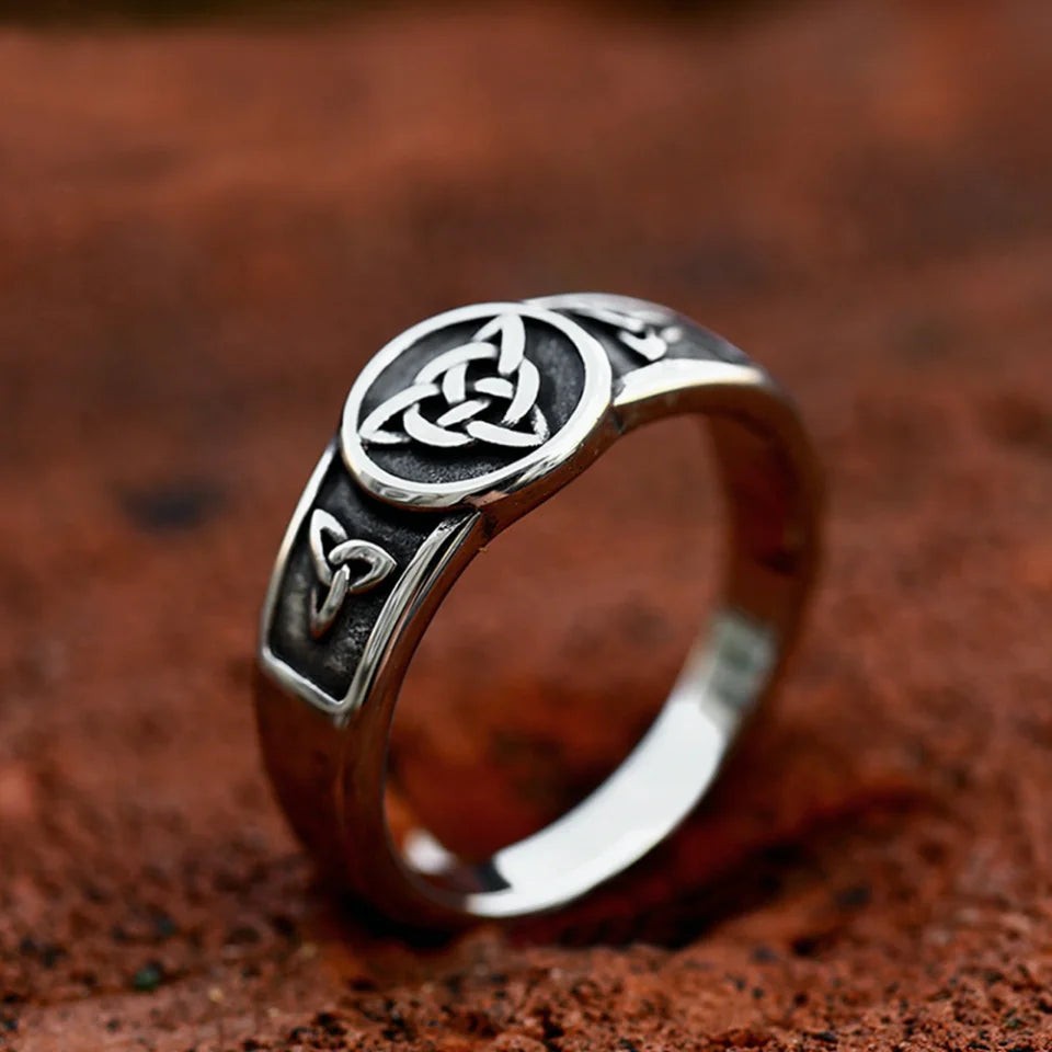 Stainless Steel Valknut Ring | Vintage Viking Nordic Amulet Ring for Men Women
