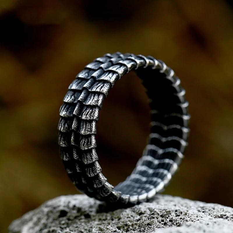 316L Stainless Steel Dragon Scale Ring | Viking Punk Hip Hop Ring for Men Women
