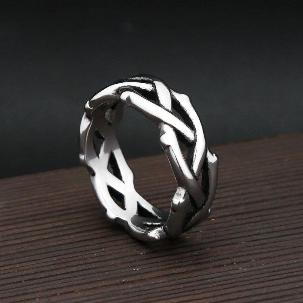 Stainless Steel Thorn Vine Ring Punk Vintage Band Ring Men Women