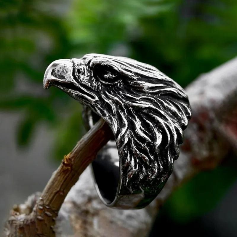 316L Stainless Steel Viking Eagle Ring | Detailed Punk Biker Amulet Ring for Men