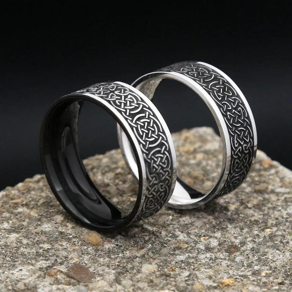 Viking Celtic Knot Rune Ring Stainless Steel Nordic Odin Amulet Ring Men Women