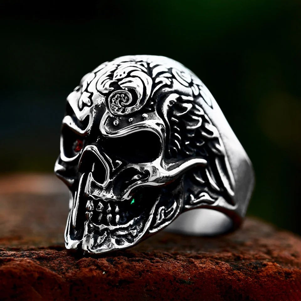 Calavera Gothic Vintage Skull Ring 316L Stainless Steel – Punk Biker Carved Ring