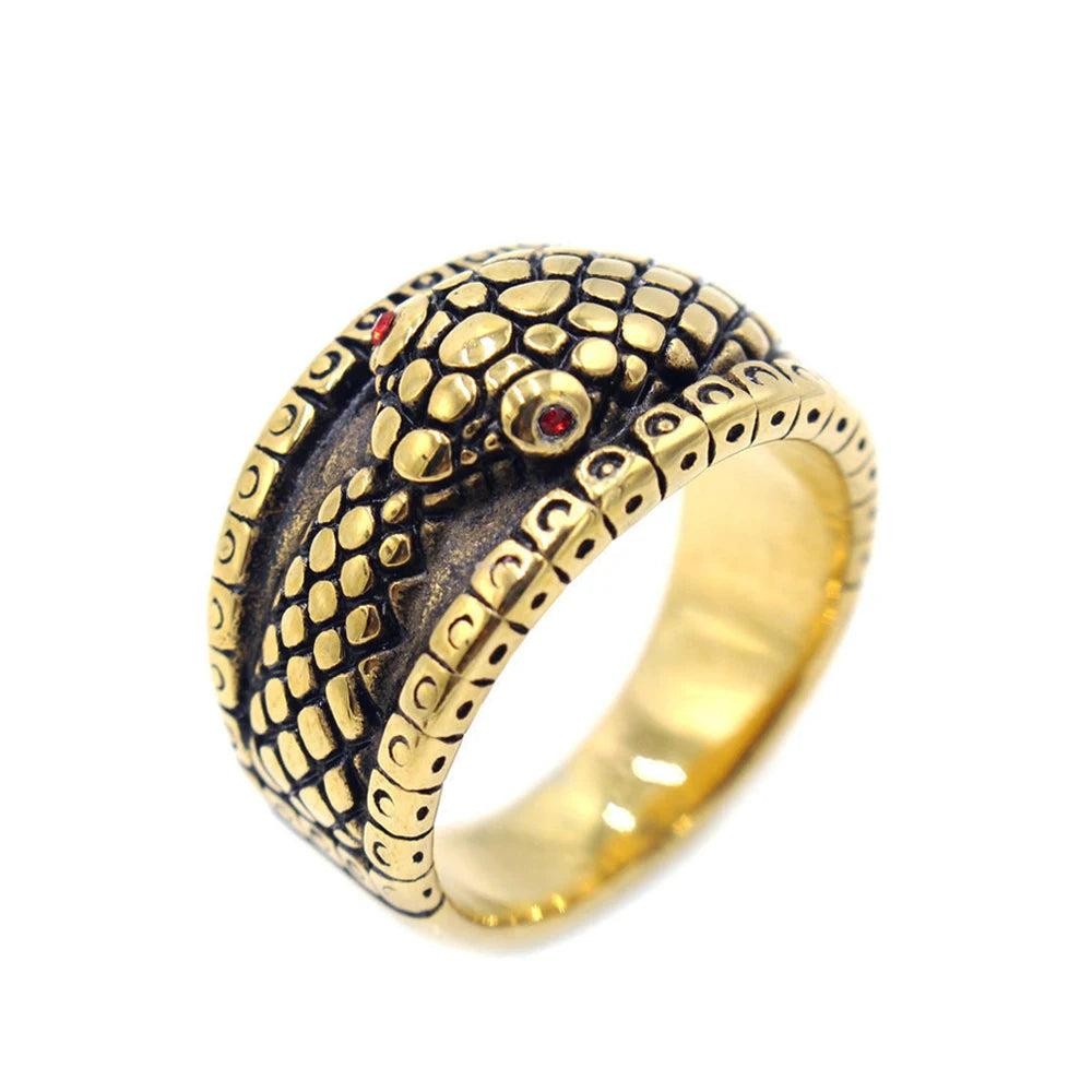 316L Stainless Steel Snake Ring Red Stone Eye Punk Vintage Ring Men Women