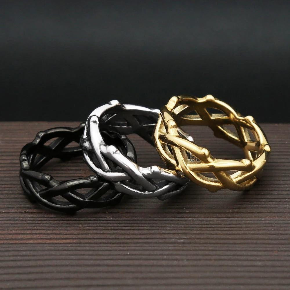 Stainless Steel Thorn Vine Ring Punk Vintage Band Ring Men Women