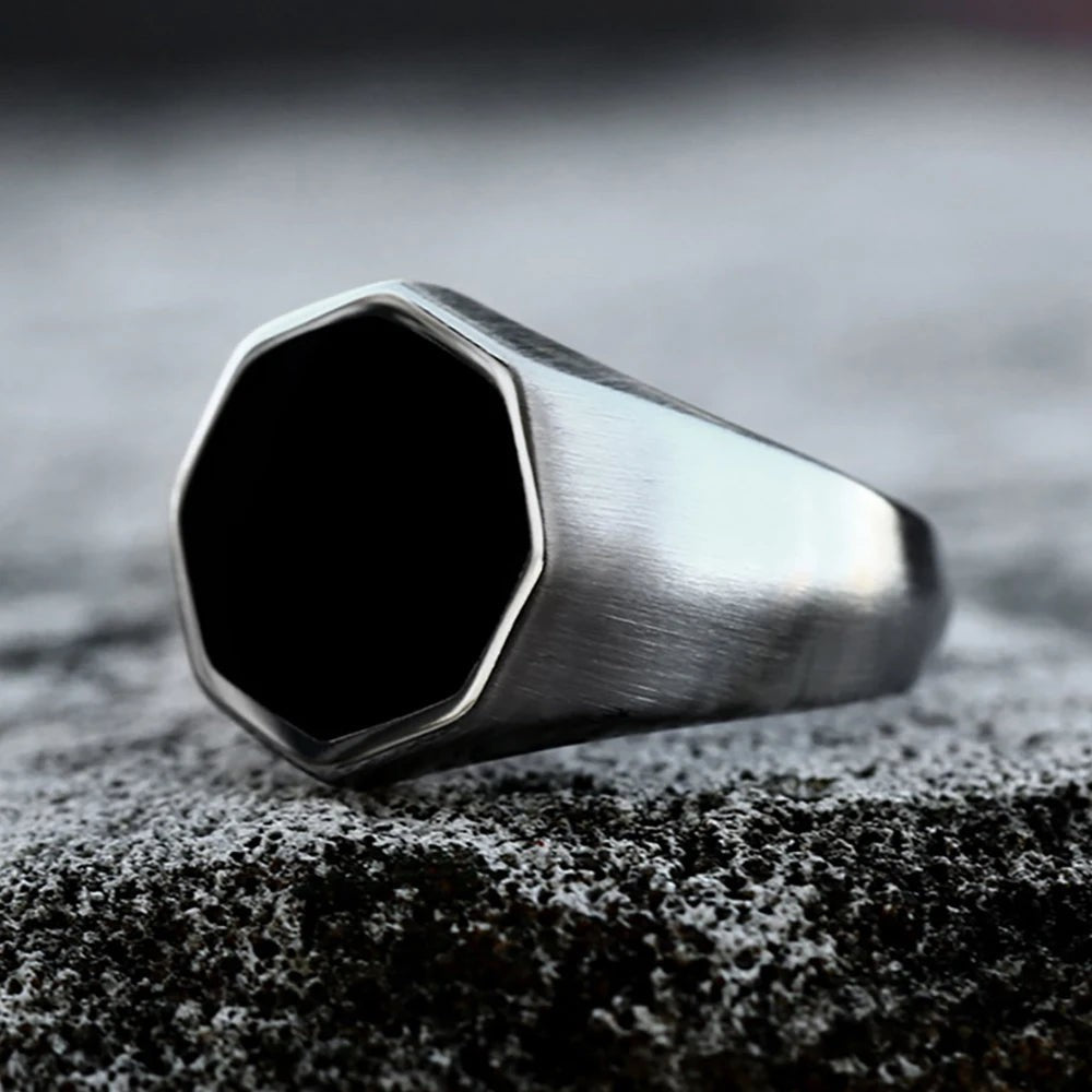 Stainless Steel Geometric Resin Ring | Retro Punk hexagon Ring for Men Women