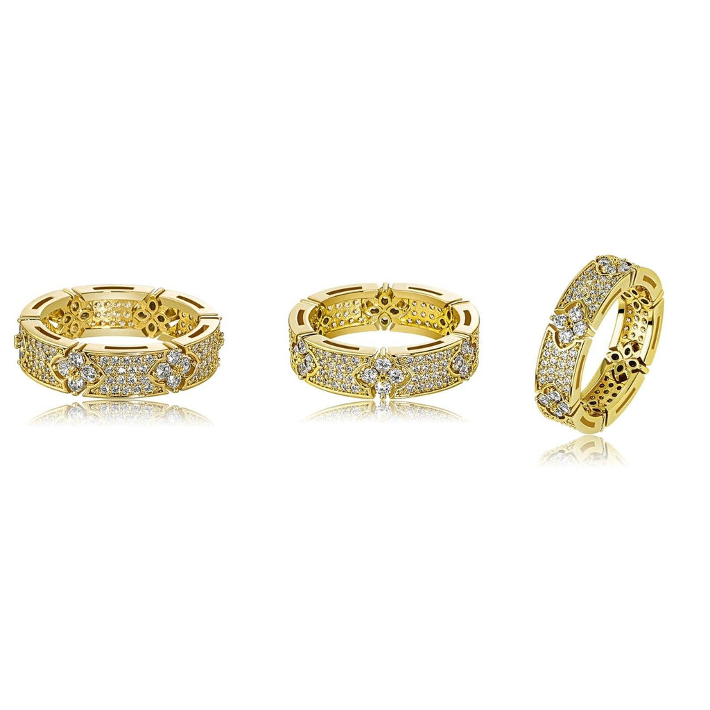 6MM Four Leaf Flower Ring | Iced Out Micro Pave CZ Engagement Ring for Men Women