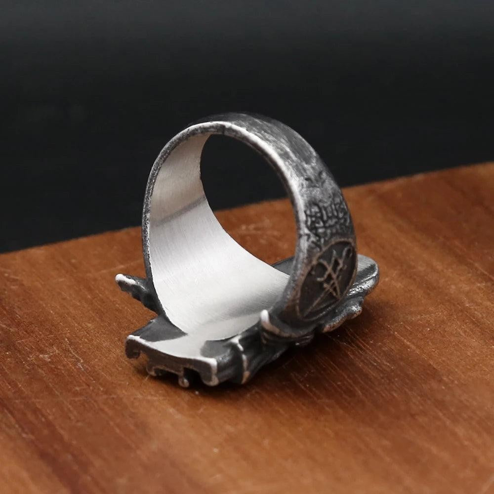 Lucifer Seal of Satan Signet Ring – Vintage Stainless Steel Gothic Punk Ring