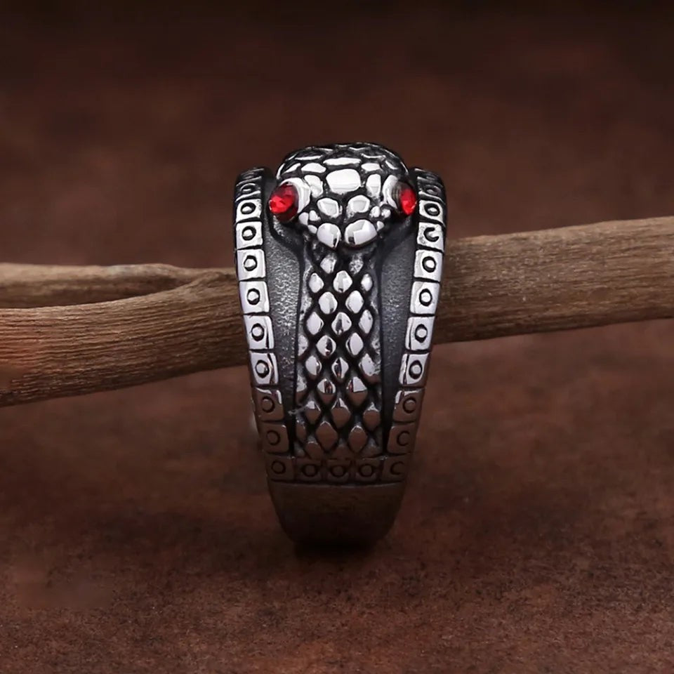 316L Stainless Steel Snake Ring Red Stone Eye Punk Vintage Ring Men Women