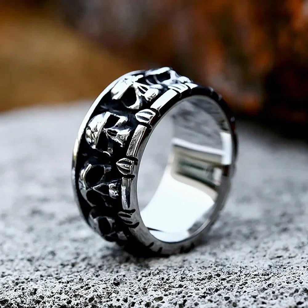 Vintage Skull Ring Stainless Steel – Gothic Punk Hip Hop Skeleton Ring Unisex