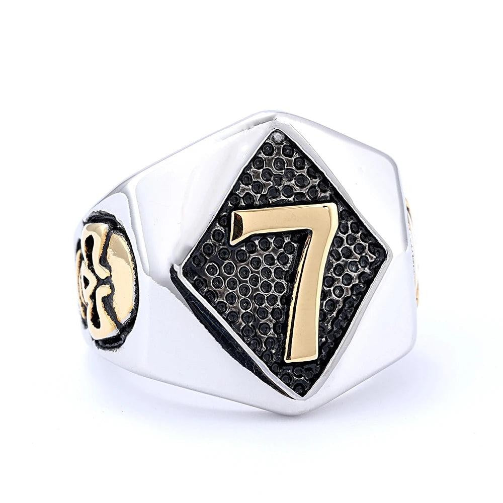 1️⃣ Lucky Number Skull Ring Stainless Steel Punk Biker Ring Men Women