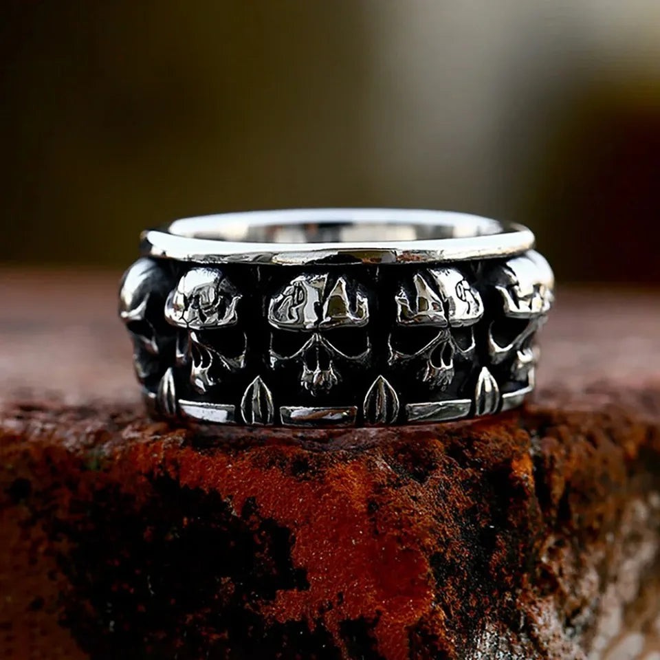 Vintage Skull Ring Stainless Steel – Gothic Punk Hip Hop Skeleton Ring Unisex