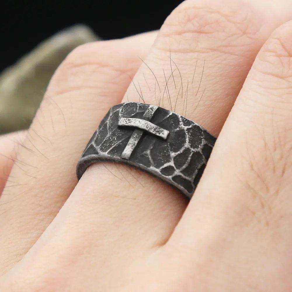 1️⃣ Stainless Steel Cross Ring Punk Biker Amulet Ring for Men Women
