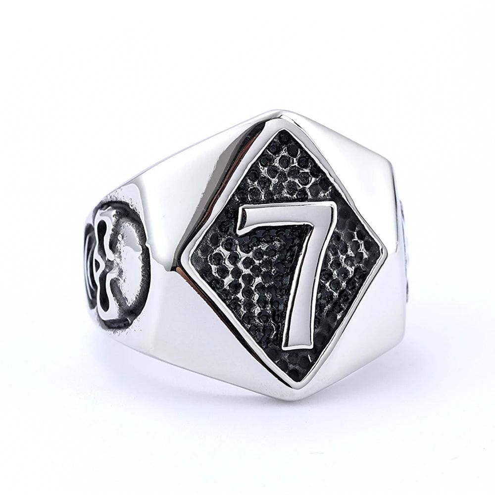 1️⃣ Lucky Number Skull Ring Stainless Steel Punk Biker Ring Men Women