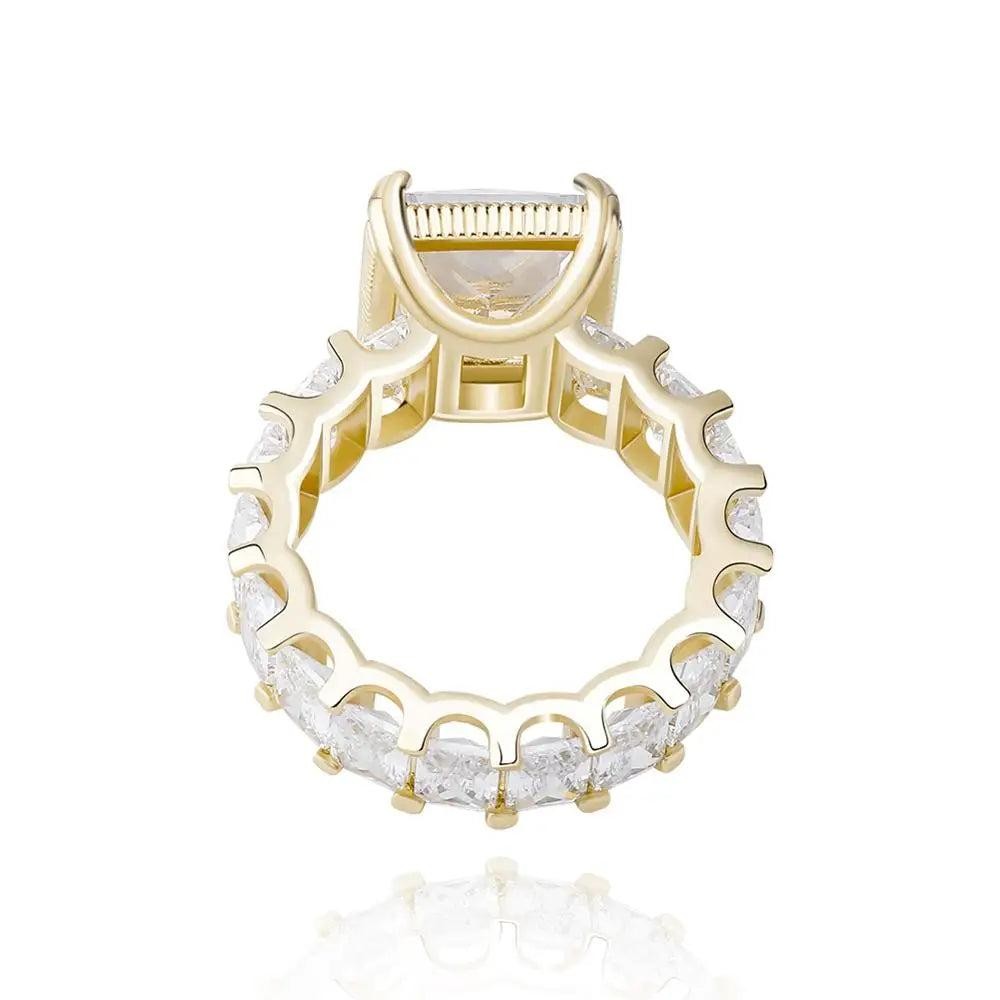 Square CZ Iced Out Ring – Gold Color Copper Hip Hop Cubic Zirconia Ring  Women