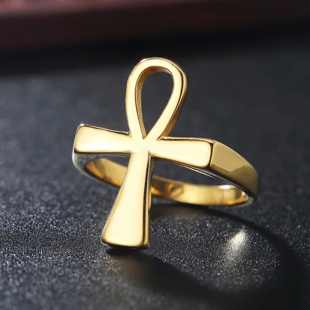 1️⃣ Anubis Cross Ring Egyptian Pharaoh Stainless Steel Gothic Ring Men