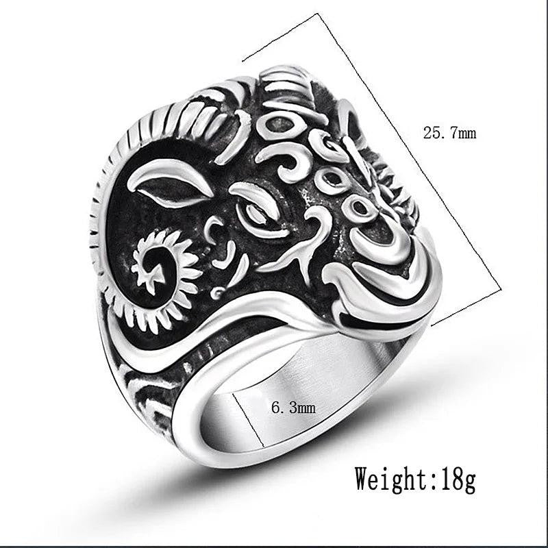 2️⃣ Gothic Goat Head Ring Stainless Steel Heavy Metal Biker Ring Men