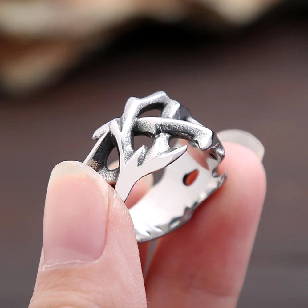 Vintage Crown of Thorns Ring – Stainless Steel Hollow Punk Biker Ring Unisex