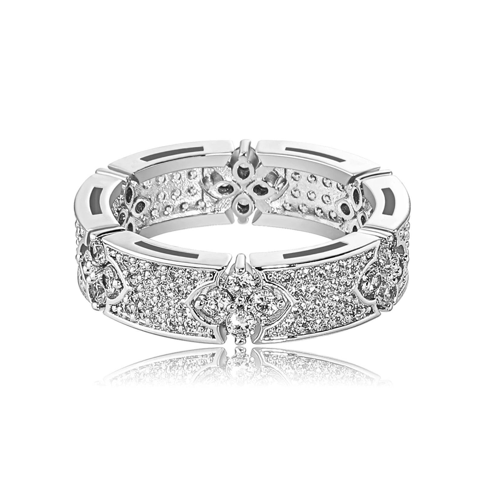 6MM Four Leaf Flower Ring | Iced Out Micro Pave CZ Engagement Ring for Men Women