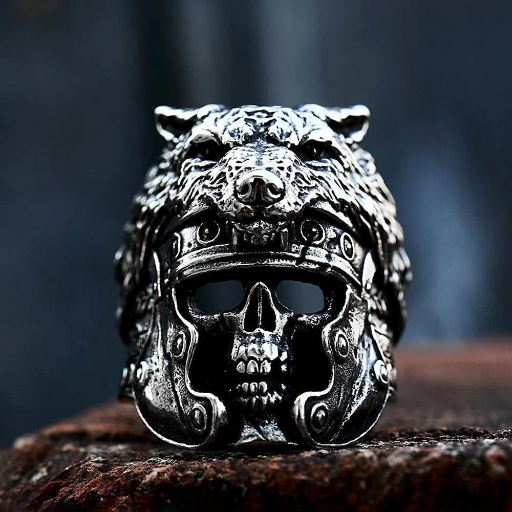 Viking Wolf Head Ring 316L Stainless Steel – Punk Hip Hop Amulet Ring for Men