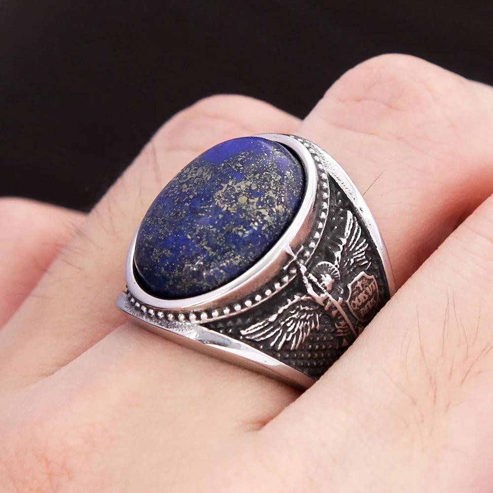 St Michael Ring 316L Stainless Steel – Lapis Lazuli Religious Amulet Ring for Me