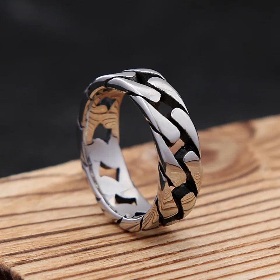 Vintage Hollow Cuban Chain Ring 316L Stainless Steel – Punk Hip Hop Biker Ring