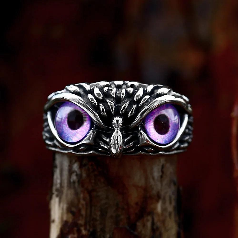 Owl Ring with Stone Eyes – Stainless Steel Cute Animal Punk Ring Unisex