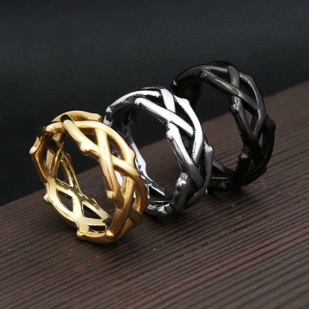 Stainless Steel Thorn Vine Ring Punk Vintage Band Ring Men Women