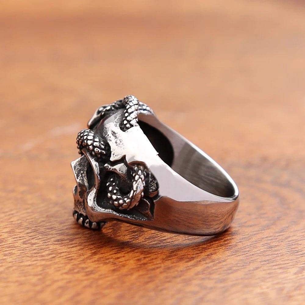 Gothic Skull Snake Ring Stainless Steel Punk Vintage Ring Men Women