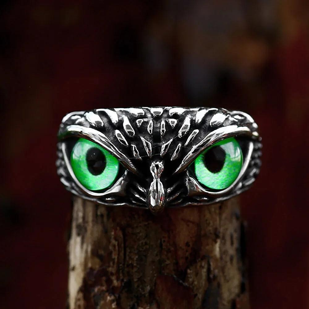 Owl Ring with Stone Eyes – Stainless Steel Cute Animal Punk Ring Unisex