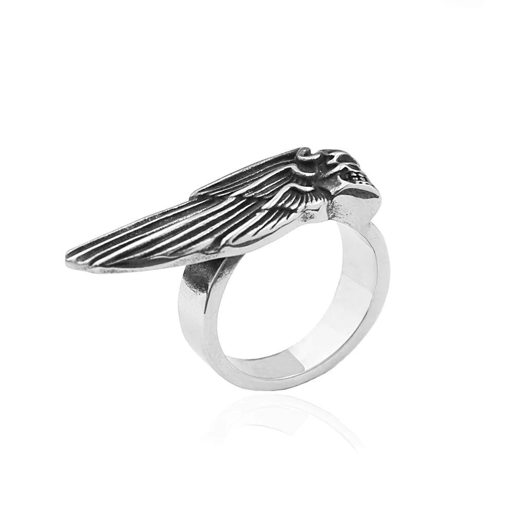 316L Stainless Steel Skull Wing Ring Punk Gothic Feather Ring Men Women