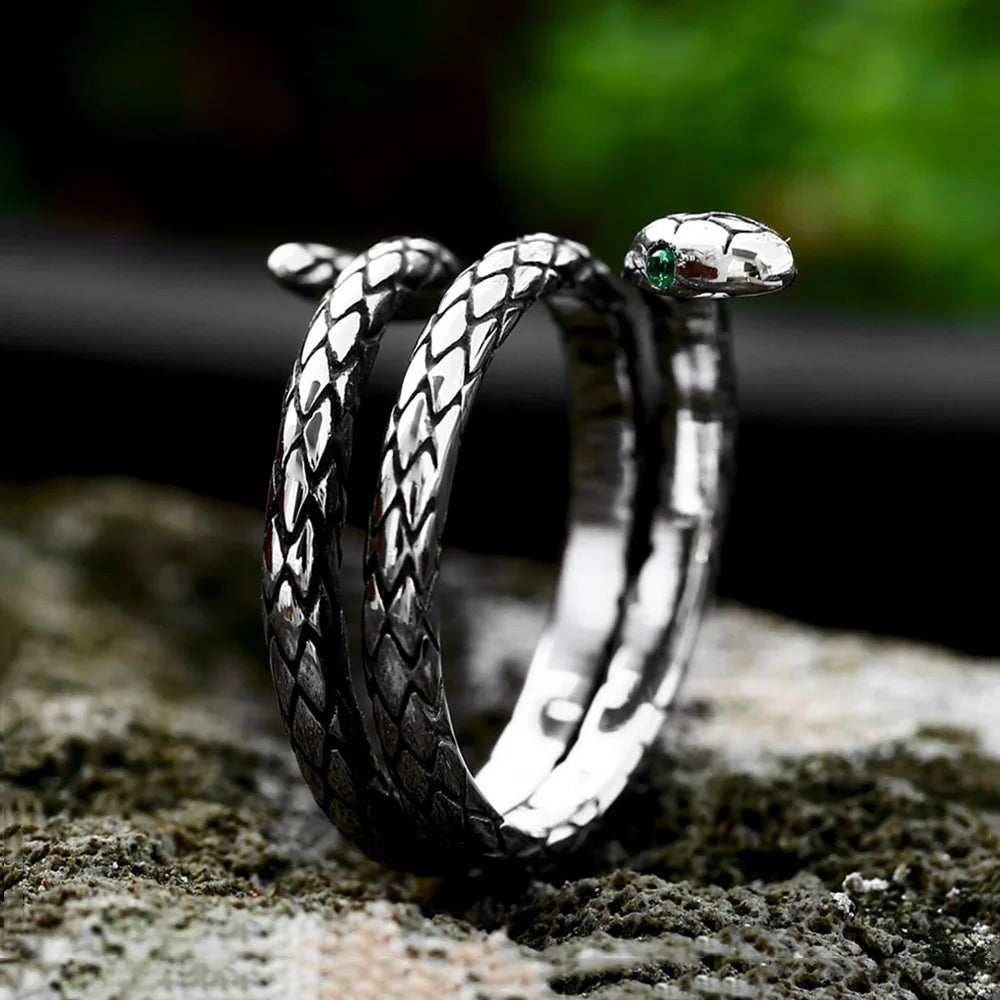 1️⃣ Snake Ring 316L Stainless Steel Punk Biker Animal Ring for Men Women