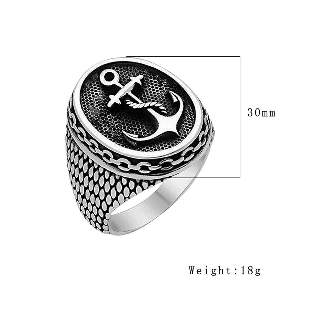 1️⃣ Viking Anchor Ring Stainless Steel Punk Biker Seal Ring for Men