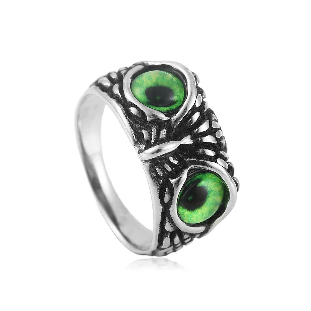 Owl Ring with Stone Eyes – Stainless Steel Cute Animal Punk Ring Unisex