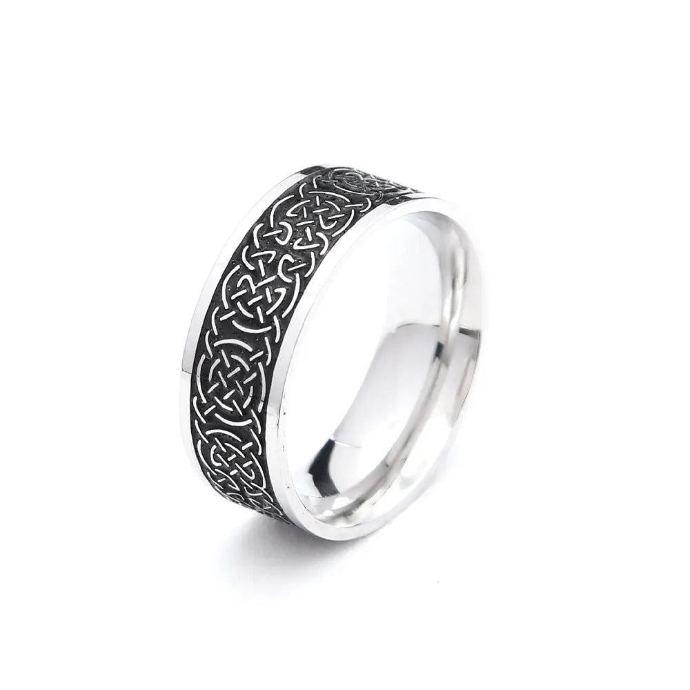 Viking Celtic Knot Rune Ring Stainless Steel Nordic Odin Amulet Ring Men Women
