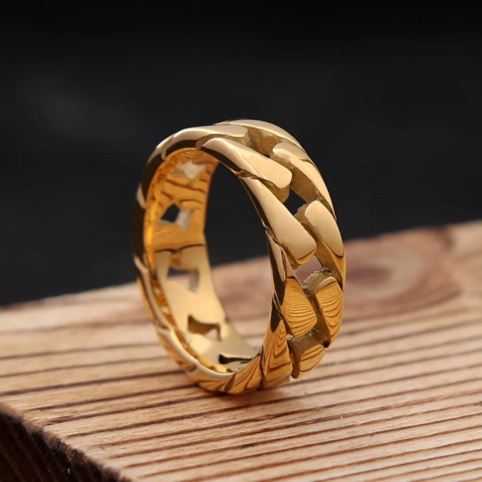 Vintage Hollow Cuban Chain Ring 316L Stainless Steel – Punk Hip Hop Biker Ring