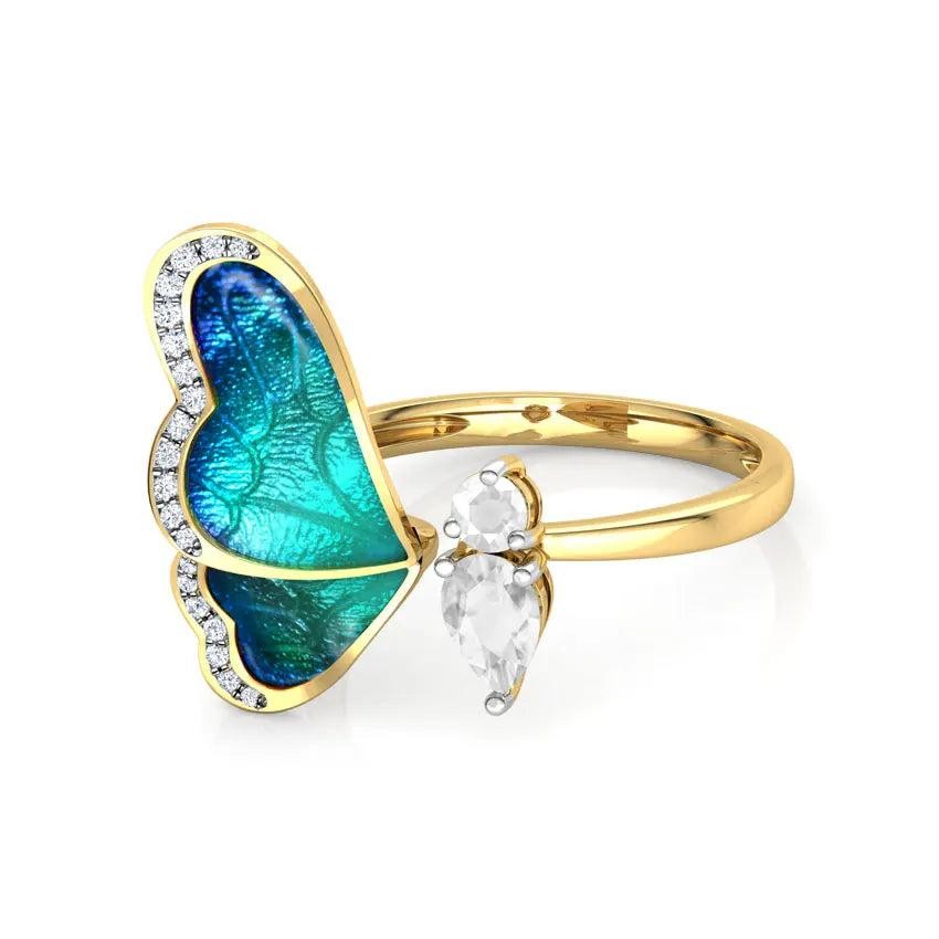 Adjustable Women's Blue Butterfly Ring Zinc Alloy Cubic Zirconia Gift Jewelry