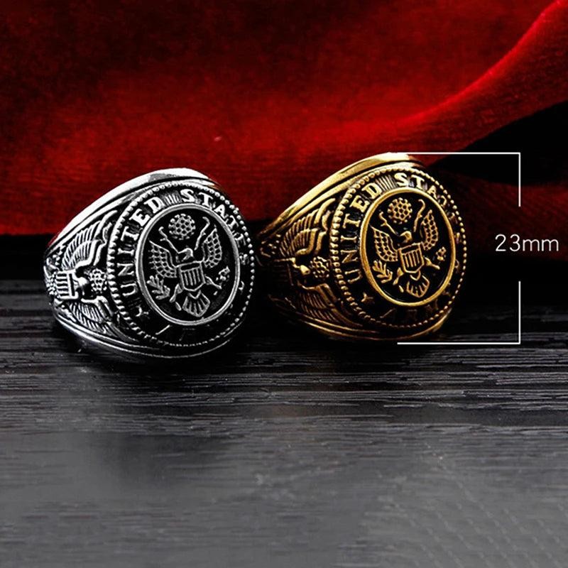 1️⃣ US Army Military Ring Stainless Steel Eagle Ring Gold Silver Men