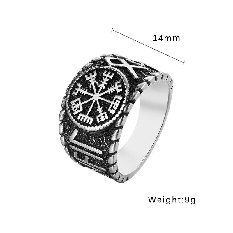 1️⃣ Viking Compass Ring Nordic Stainless Steel Odin Amulet Biker Ring Men