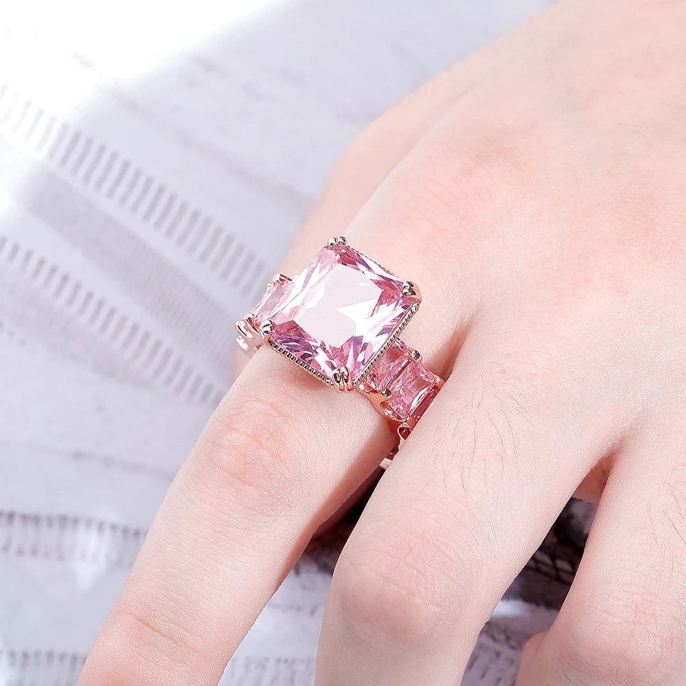 Square CZ Iced Out Ring – Gold Color Copper Hip Hop Cubic Zirconia Ring  Women