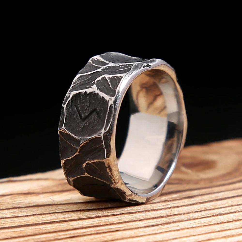 Nordic Viking Rune Ring – Vintage Stainless Steel Amulet Ring for Men Women