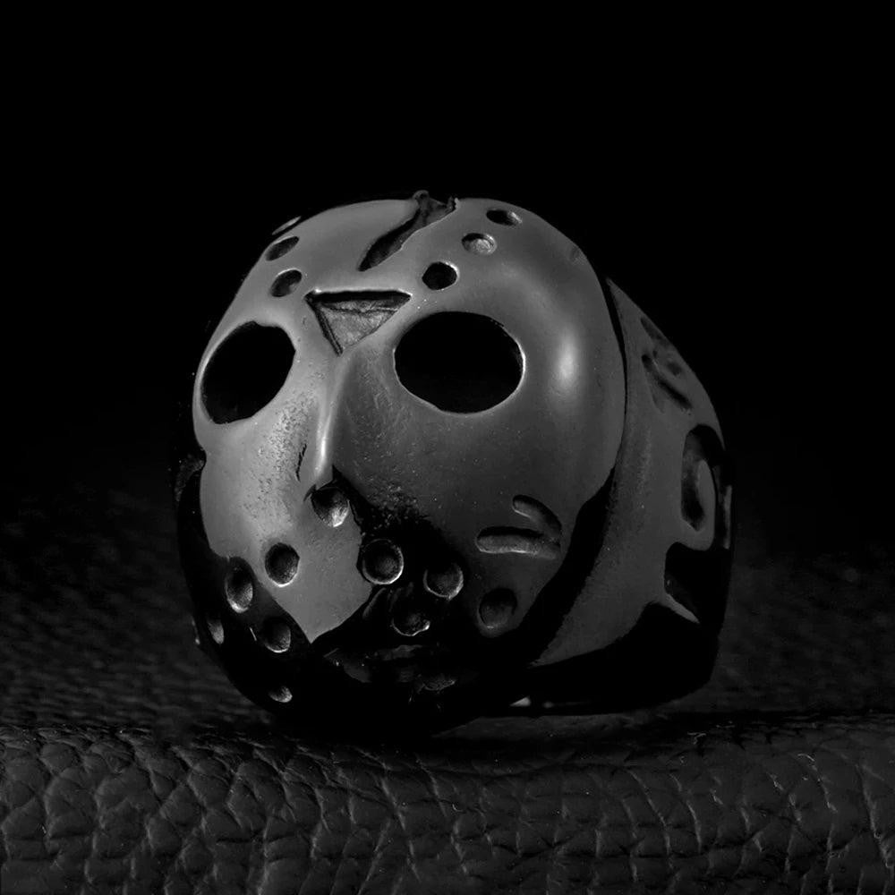 1️⃣ Jason Mask Ring Punk Horror Stainless Steel Biker Ring for Men Black Retro J